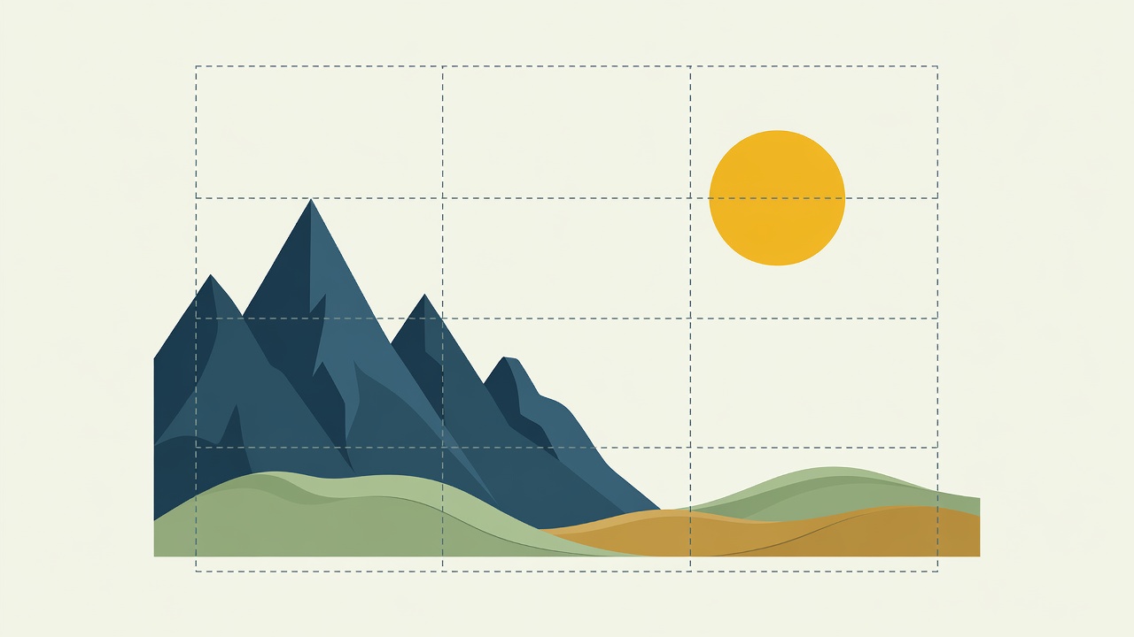 Vector illustration demonstrating the rule of thirds grid